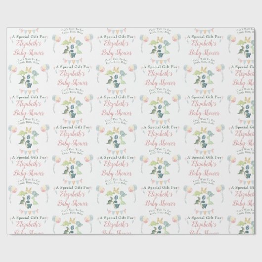 Cute Dinosaur Waterverf Baby shower Personalized Cadeaupapier (Vlak)