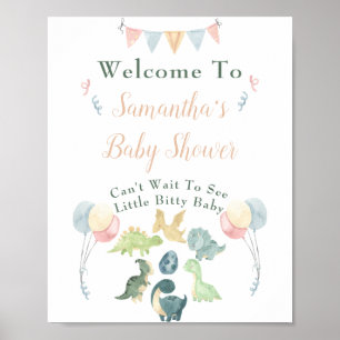 Cute Dinosaur Waterverf Baby shower Welcome Poster