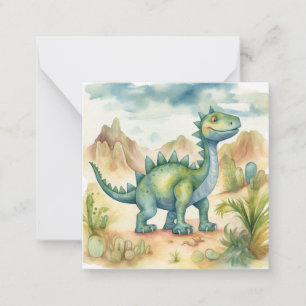 Cute Dinosaur Waterverf Storybook Flat Note Kaart Notitiekaartje