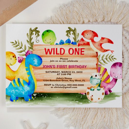 Cute Dinosaur Wild Un 1er anniversaire Invitation