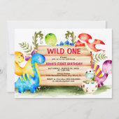 Cute Dinosaur Wild Un 1er anniversaire Invitation (Devant)