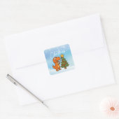 Cute dinosaur with Christmas tree Vierkante Sticker (Envelop)
