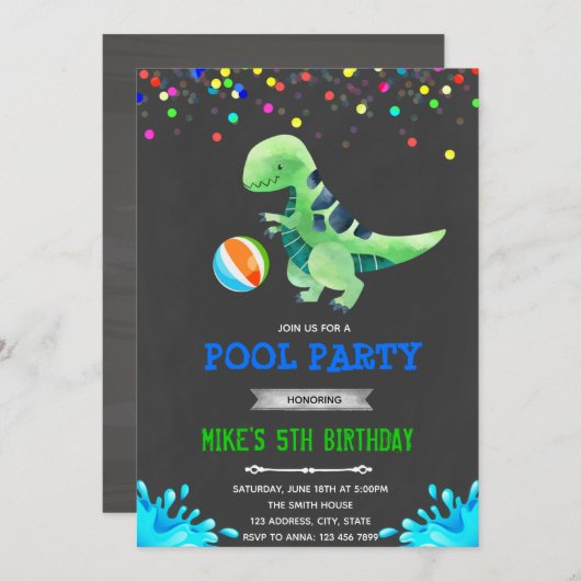 Cute dinosaure piscine anniversaire invitation (Devant / Derrière)