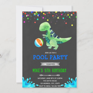 Cute dinosaure piscine anniversaire invitation