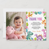 Cute Dinosaures Fille Anniversaire Photo Carte de  (Devant)