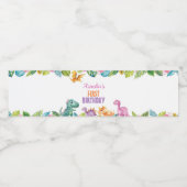 Cute Dinosaures Fille Étiquette de bouteille d'eau (Étiquettes simples)