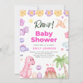 Cute Dinosaures Invitation Baby shower fille (Devant)