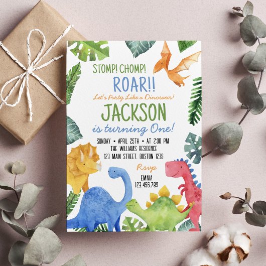 Cute Dinosaures Invitation de fête d'anniversaire