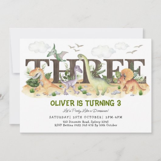 Cute Dinosaurs 3rd Birthday Young Wild and Three Kaart (Voorkant)