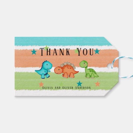 Cute Dinosaurs and Stars Baby shower Dank u wel Cadeaulabel (Voorkant (Horizontaal))