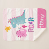 Cute Dinosaurs Baby Girl Pink Stripe Name Keepslag Sherpa Deken (Voorkant (horizontaal))