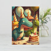 Cute Dinosaurs Birthday Party Flat Wenskaart Bedankkaart (Staand voorkant)