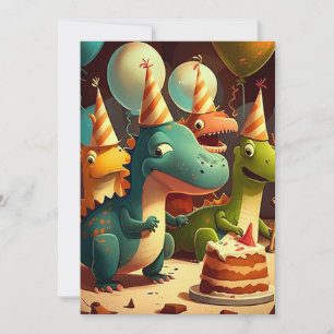 Cute Dinosaurs Birthday Party Flat Wenskaart Bedankkaart
