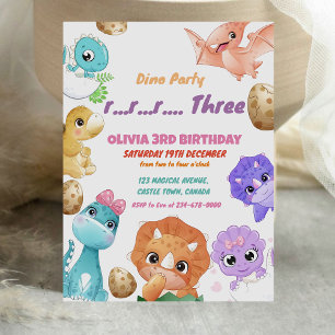 Cute Dinosaurs Birthday Party Invitation Kaart