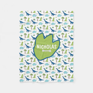 Cute Dinosaurs Blues en Greens Fleece Deken