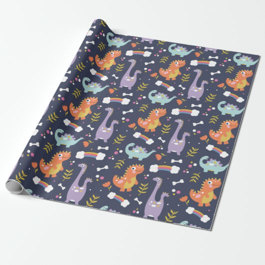 Cute Dinosaurs Cadeaupapier (Uitgerold)