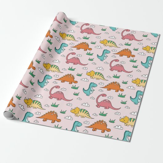 Cute Dinosaurs Cadeaupapier (Uitgerold)