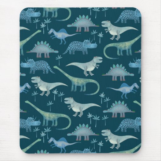 Cute Dinosaurs Dark Green Pattern Muismat (Voorkant)