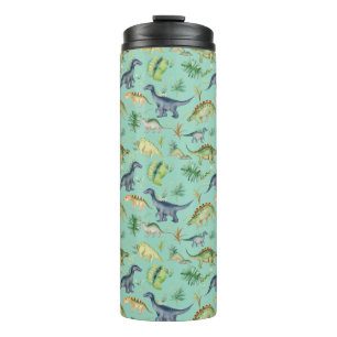 Cute Dinosaurs Green Waterverf Kinder Pattern Thermosbeker
