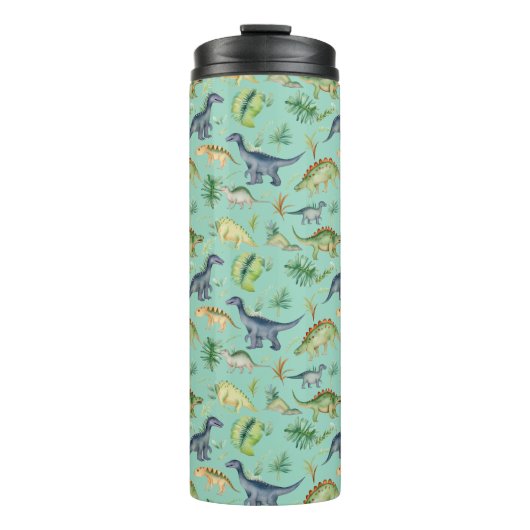 Cute Dinosaurs Green Waterverf Kinder Pattern Thermosbeker (Voorkant)