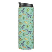 Cute Dinosaurs Green Waterverf Kinder Pattern Thermosbeker (Geroteerd rechts)