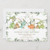 Cute Dinosaurs Greenery 1st Birthday Wild One Kaart (Voorkant)