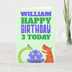 Cute Dinosaurs Kinder Age Name Green Birthday Card Kaart