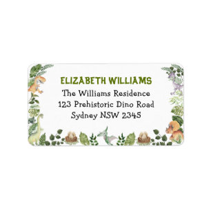 Cute Dinosaurs Oerwoud Greenery Return Address Etiket