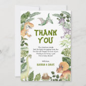 Cute Dinosaurs Oerwoud Greenery Wilde Baby shower Bedankkaart (Voorkant)