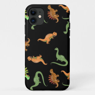 Cute Dinosaurs op zwarte achtergrond iPhone 11 Hoesje