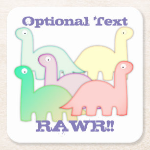 Cute Dinosaurs pastel kleurful Vierkante Kartonnen Onderzetter