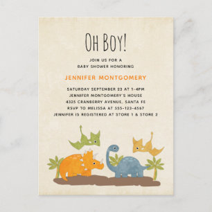 Cute Dinosaurs Prehistorische Baby shower in het w Uitnodiging Briefkaart
