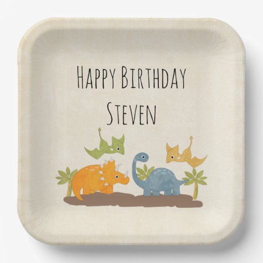 Cute Dinosaurs Prehistorische Wildlife Birthday Papieren Bordje (Voorkant)