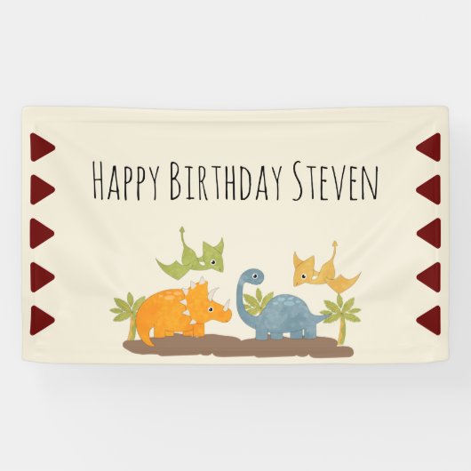 Cute Dinosaurs Prehistorische Wildlife Birthday Spandoek (Horizontaal)