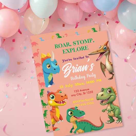 Cute Dinosaurs roar Boy Birthday  Invitation