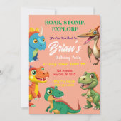 Cute Dinosaurs roar Boy Birthday  Invitation Kaart (Voorkant)