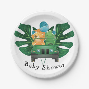 Cute Dinosaurs Safari Vehicle Boy Baby shower Papieren Bordje