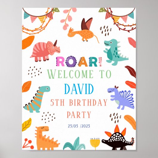 Cute Dinosaurs themed birthday party Poster (Devant)