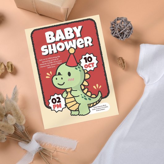 Cute Dinosaurus Baby Shower Uitnodiging