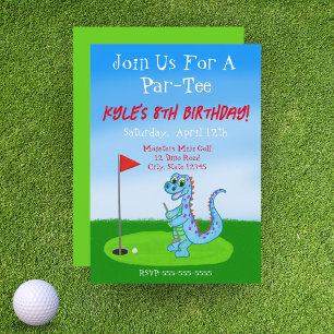Cute Dinosaurus Golf Thema Kinderen Verjaardag Kaart