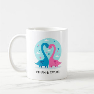 Cute dinosaurus koppel gepersonaliseerde Valentijn Koffiemok