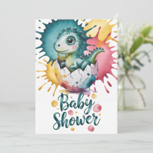 Cute Dinosaurus met Waterverfspatten Baby Shower Kaart