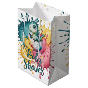 Cute Dinosaurus met Waterverfspatten Baby Shower Medium Cadeauzakje