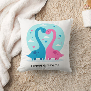 Cute dinosaurus stel gepersonaliseerde Valentijnsd Kussen