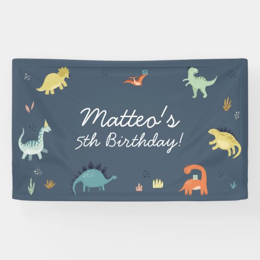 Cute dinosaurus verjaardagsbanner spandoek (Horizontaal)