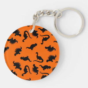 Cute Dinosauruspatroon op Oranje Sleutelhanger