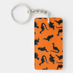 Cute Dinosauruspatroon op Oranje Sleutelhanger