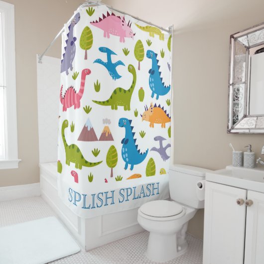 Cute Dinosuars Shower Curtain Douchegordijn (In situ)