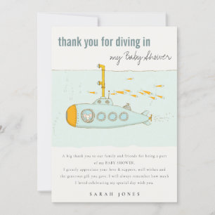 Cute Dive in onderwateronderzeeër Baby shower Bedankkaart