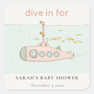 Cute Dive in onderwateronderzeeër Baby shower Vierkante Sticker